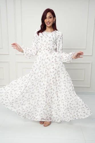 جلابية كويتي لون ابيض مشجر موف موديل CH5-14