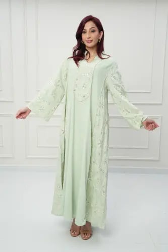 جلابية كويتي لون اخضر موديل CH6-83