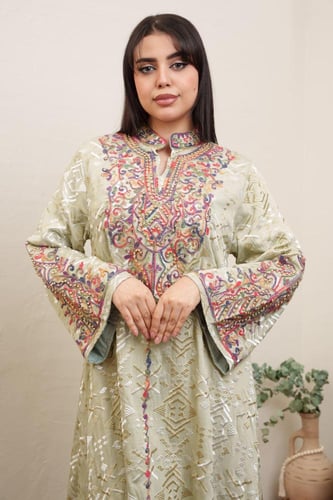 جلابية استايل مغربي لون اخضر موديل 2A5-6406