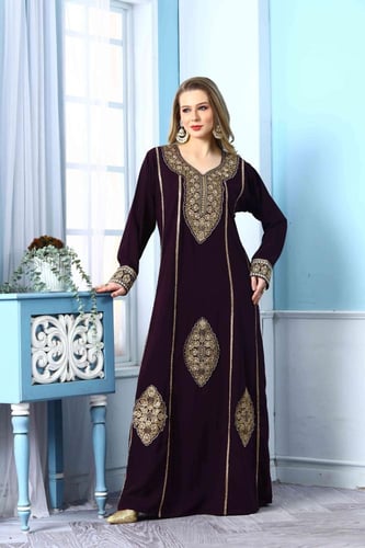 جلابية اماراتي لون موف بصدرية من القصب والحرير مود...