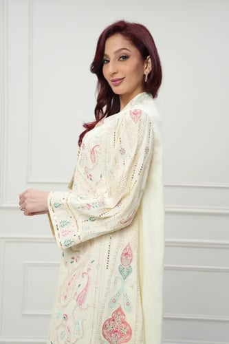 جلابية كويتي لون بيج فاتح موديل CH6-77