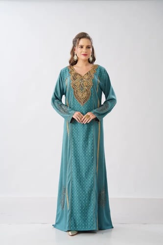 جلابية استقبال لون بترولي فاتح موديل WS6-141