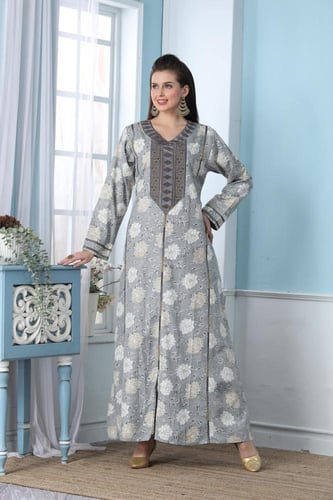 جلابية استايل بحريني لون رمادي موديل DB5-86