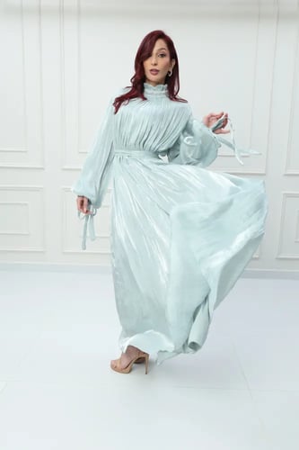 فستان اورجانزا كويتي لون ازرق تيفاني موديل CH6-116