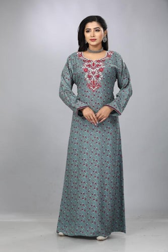 جلابية قطن كشميري بترولي مطرزة موديل SQ4-63