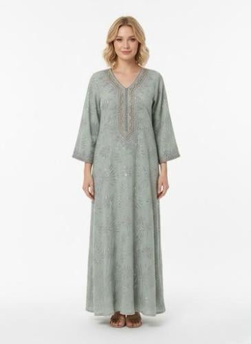 جلابية استايل كويتي لون رمادي موديل CH6-34