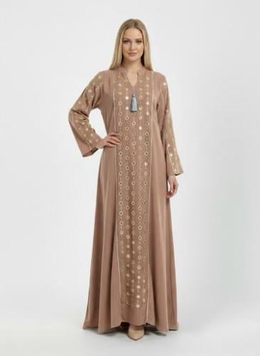 جلابية استايل كويتي لون بيج غامق موديل CH6-87