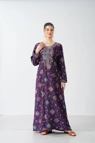 جلابية كشميري صدرية اردني لون موف موديل SQ6-190