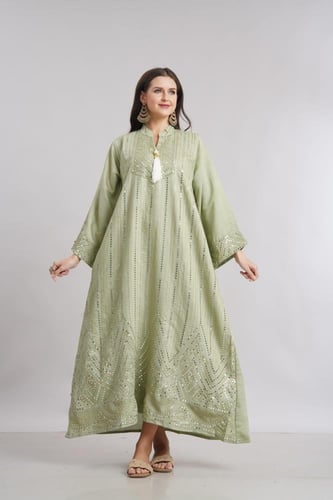 جلابية استايل كويتي لون مينت جرين موديل KK6-96