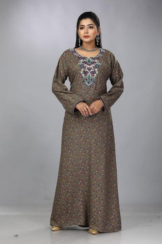 جلابية قطن كشميري بيج غامق مطرزة موديل SQ4-63