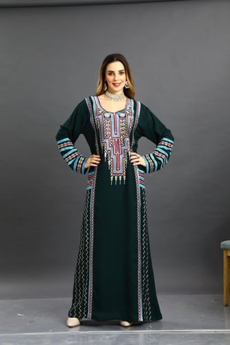 جلابية استايل عسيري لون زيتي موديل DB5-74