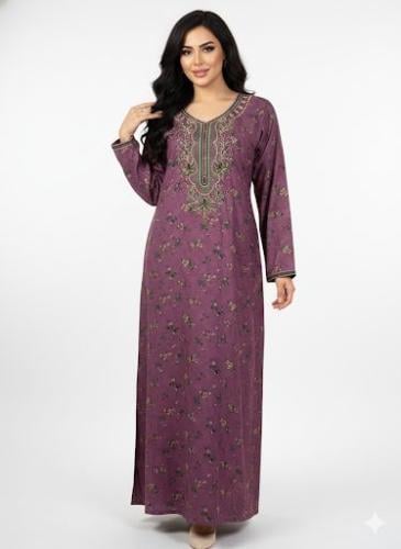 جلابية كشميري صدرية ملونه لون وردي موديل SQ6-173