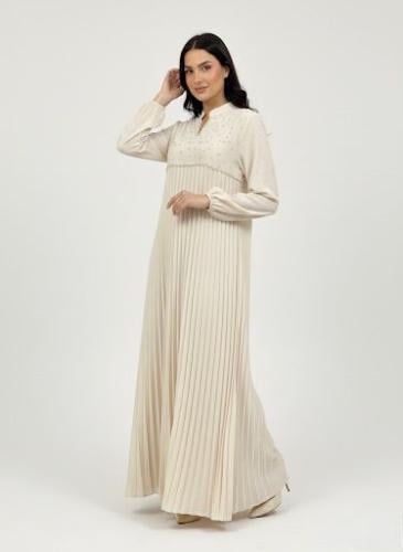 جلابية استايل كويتي ستاتي لون بيج موديل CH6-84