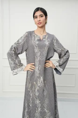 جلابية كويتي لون رمادي موديل CH6-67