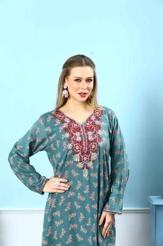 جلابية كشميري لون اخضر فاتح موديل SQ5-137