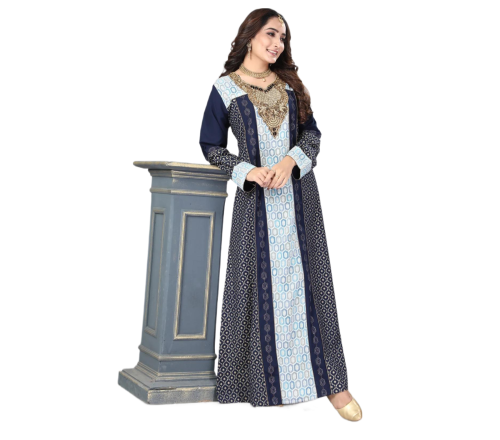 جلابية استقبال راقية لون كحلي تطريز قصبي موديل WS4...