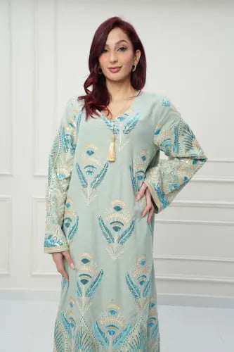 جلابية كويتي لون أخضر موديل CH6-104