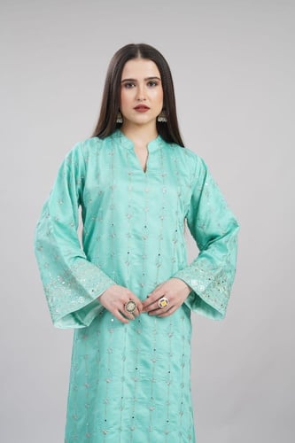 جلابية استايل كويتي لون تركوازي موديل KK6-90