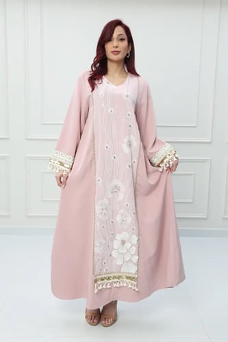 جلابية استايل كويتي لون وردي موديل CH6-118