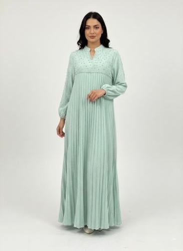 جلابية استايل كويتي ستاتي لون اخضر فاتح موديل CH6-...