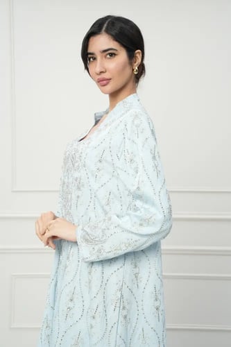 جلابية كويتي لون سماوي موديل CH6-105