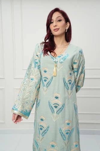 جلابية كويتي لون أخضر موديل CH6-104