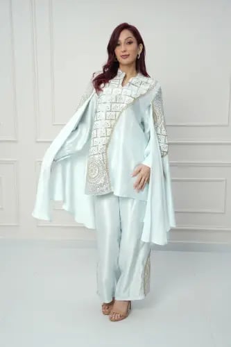 طقم بنطلون استايل تركي لون سماوي موديل CH6-3167A