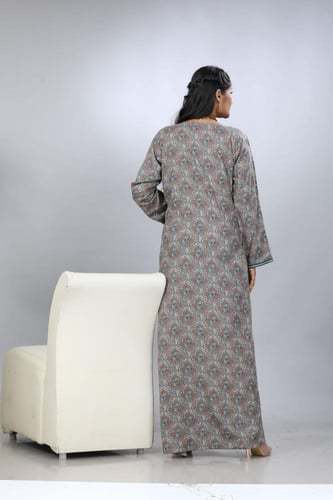 جلابية قطن كشميري بيج غامق تطريز القصب الفاخر مودي...