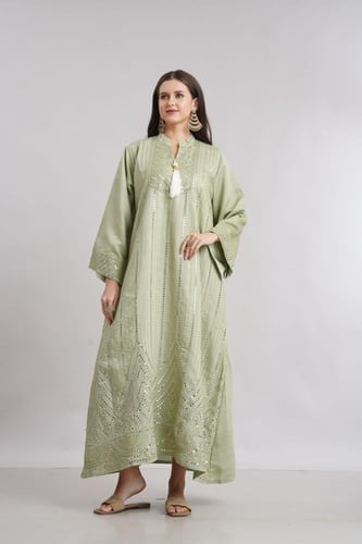 جلابية استايل كويتي لون مينت جرين موديل KK6-96