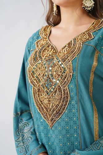 جلابية استقبال لون بترولي فاتح موديل WS6-141