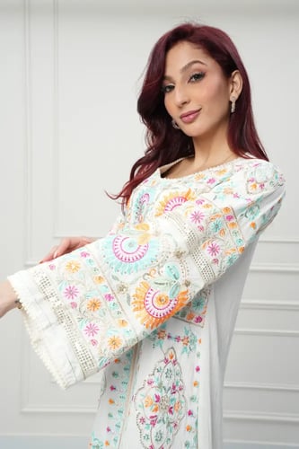 جلابية كويتي لون أوف وايت موديل CH6-56