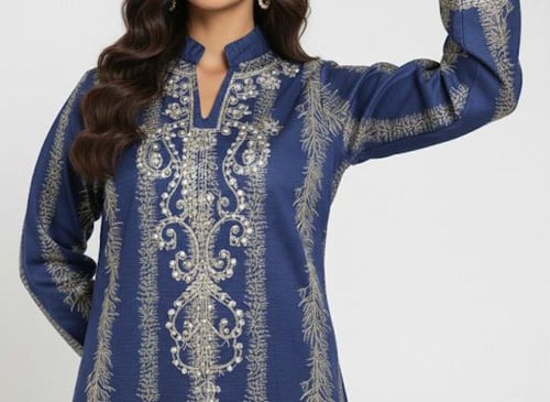 جلابية استايل كويتي ستاتي لون ازرق موديل CH6-109