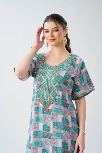 جلابية كشميري صدرية اردني لون تركوازي موديل SQ6-18...