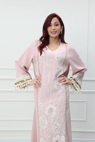 جلابية استايل كويتي لون وردي موديل CH6-118