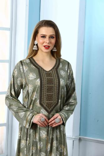 جلابية استايل بحريني لون عشبي موديل DB5-83