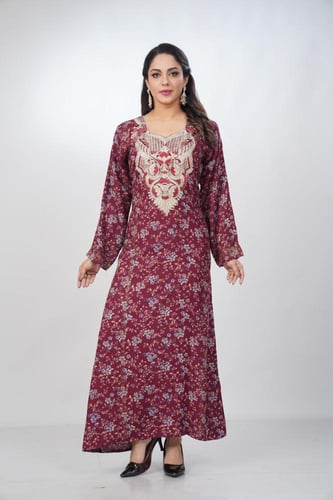 جلابية جامبو مخور كشميري لون عودي موديل SV5-81