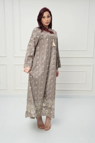 جلابية كويتي لون بني موديل CH6-111