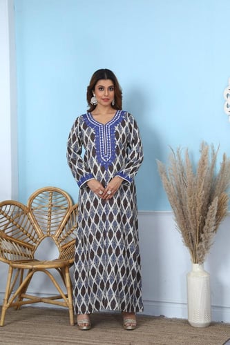 جلابية مغربي نسائية لون نيلي مزرق موديل DB4-65