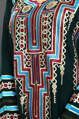 جلابية استايل عسيري لون زيتي موديل DB5-74