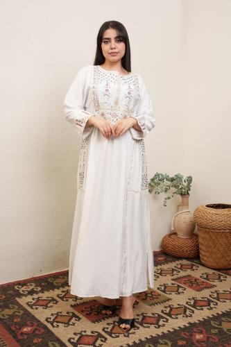 جلابية استايل كويتي لون اوف وايت موديل DK5-6032