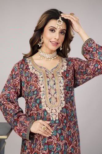 مخور اماراتي لون عودي من الكشمير والقطن موديل SX4-...