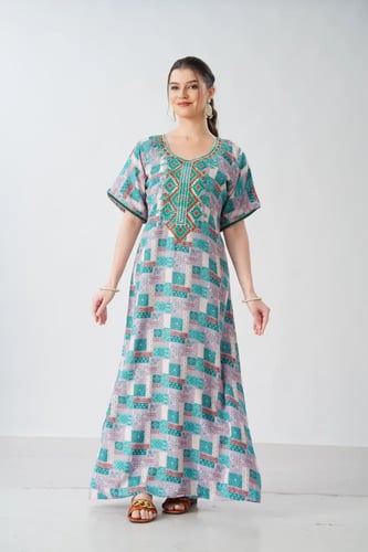 جلابية كشميري صدرية اردني لون تركوازي موديل SQ6-18...