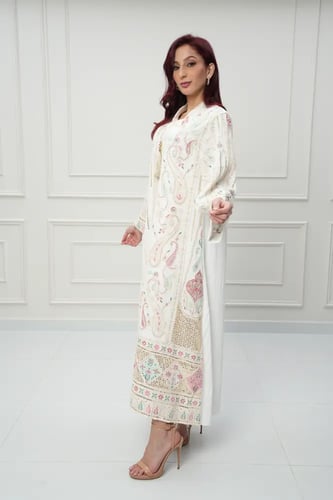 جلابية كويتي لون أوف وايت موديل CH6-77