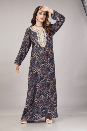 جلابية كحلي مقاسات كبيره تطريز فصوص صدري موديل SV4...