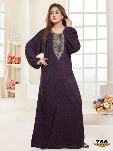 جلابية قطن تطريز منقطة لون موف موديل RB-53