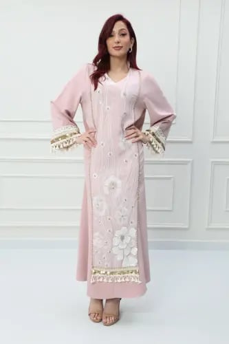 جلابية استايل كويتي لون وردي موديل CH6-118