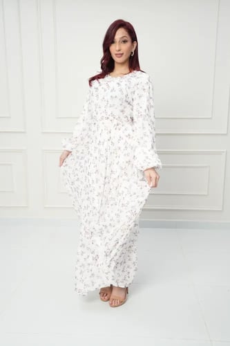 جلابية كويتي لون ابيض مشجر موف موديل CH5-14