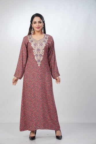 جلابية جامبو مخور كشميري لون طوبي موديل SV5-80