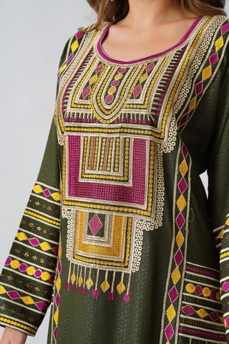 جلابية استايل عسيري لون مينت جرين موديل DB6-153