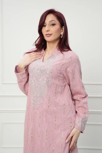 جلابية كويتي لون وردي موديل CH6-105